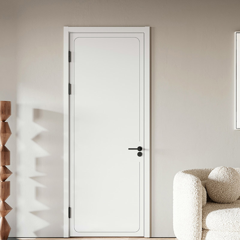 混油平板浅雕门+实木复合门套