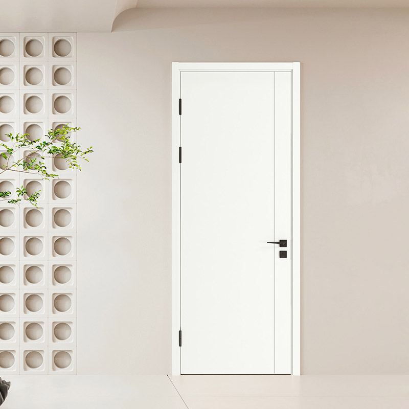 混油平板浅雕门+实木复合门套